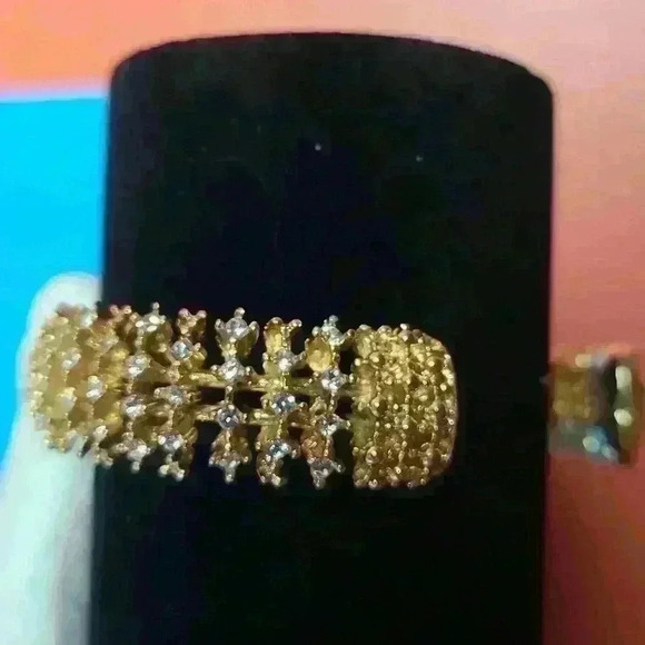 Gold-toned rhinestones cuff bracelet in like new condition - Picture 9 of 12